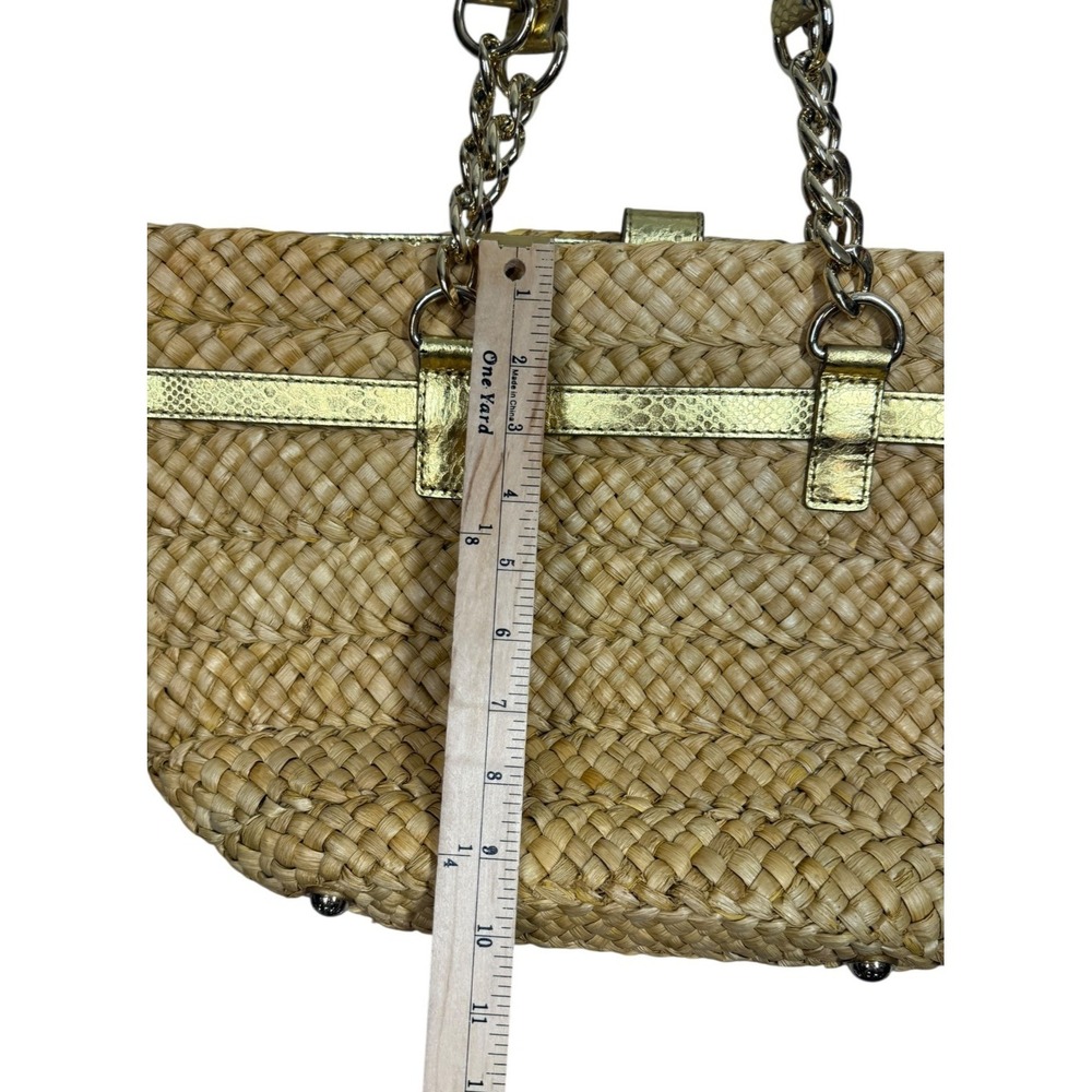 Michael Kors Hamilton Gold Woven Straw Basket Weave Shoulder Tote Bag - Picture 10 of 11
